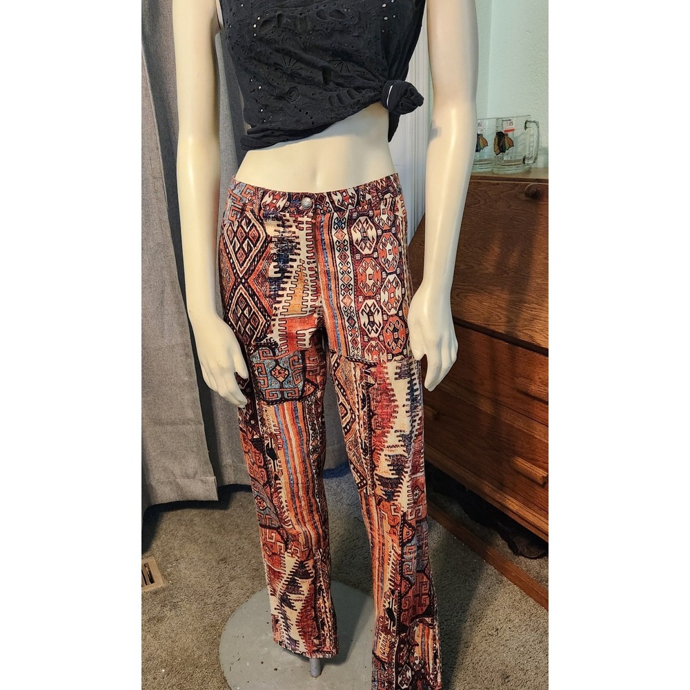 Rene Derhy French Designer Y2K Patchwork Tribal Print Straight Leg Pants 30 X 31